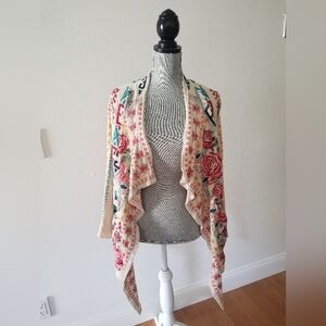 Johnny Was floral embroidered cardigan sweater, size medium.